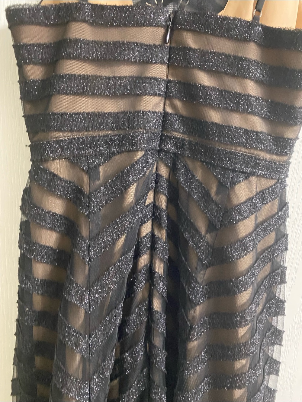 BCBGMAXAZRIA Metallic BlackTulle Chevron High-Low Evening Fairy Dress Elegant 0 - Picture 14 of 16